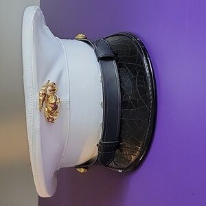 Authentic USMC Marine Corps Dress Blue White Enlisted Cover & Frame Hat  23-83